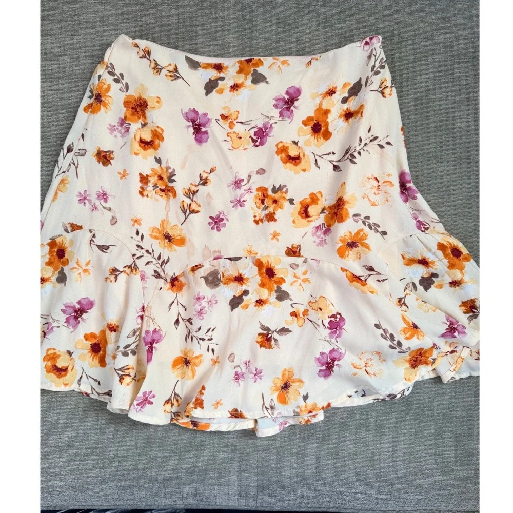 Mi Ami Womens XS Floral Print Flounce Hem Mini Skirt Cottagecore Garden Y2K
